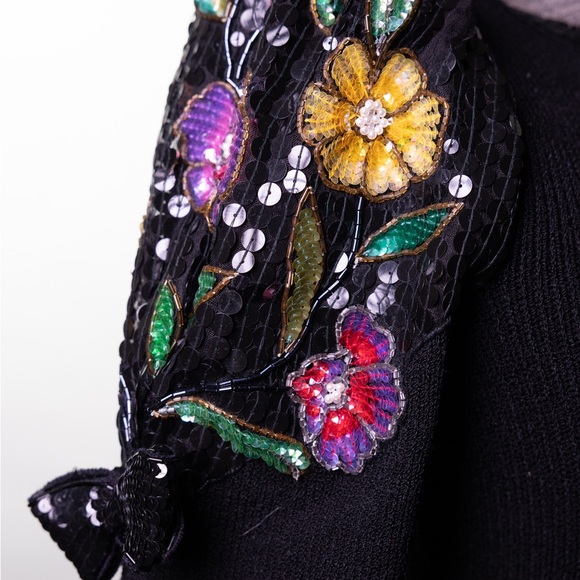 80s Cocktail Dress / Vintage Prom / Puff Sleeve / Luxury knit / Wool - Picture 5 of 9